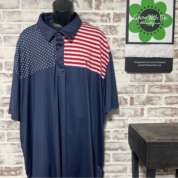 Izod Blue and Red Polo Shirt with Patriotic Design - Picture 1 of 7